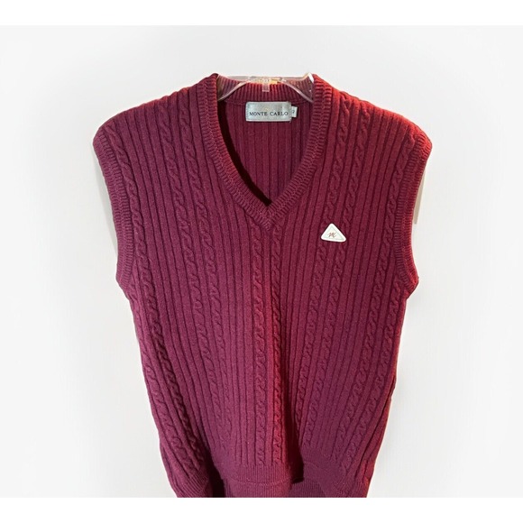 Vintage Monte Carlo Plum Texture Merino Wool Blend‎ V-Neck Sweater Vest XL 42 - Picture 1 of 5